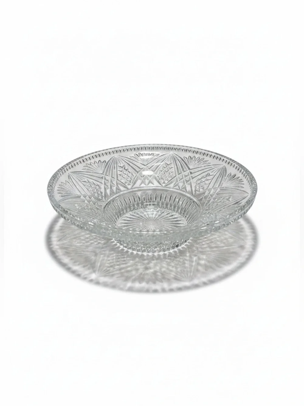 Vintage Bohemia Crystal Bowl 10.5” 24% Lead Cut Clear Glass Bowl Czech Republic
